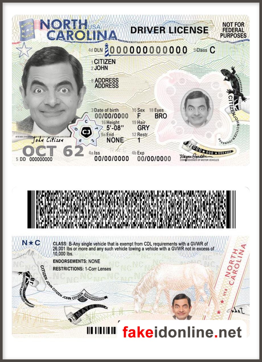 North Carolina Driver License Template